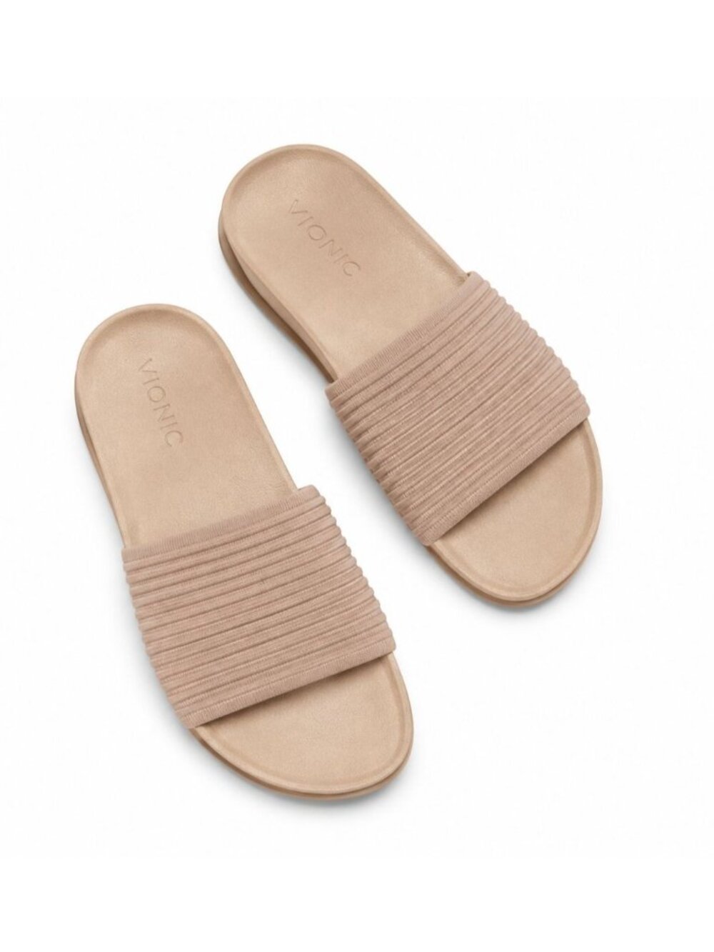 Vionic Evie Supportive Ribbed Knit Slide Sandal Rugby Tan Women 7.5 Arch Support - Picture 2 of 8